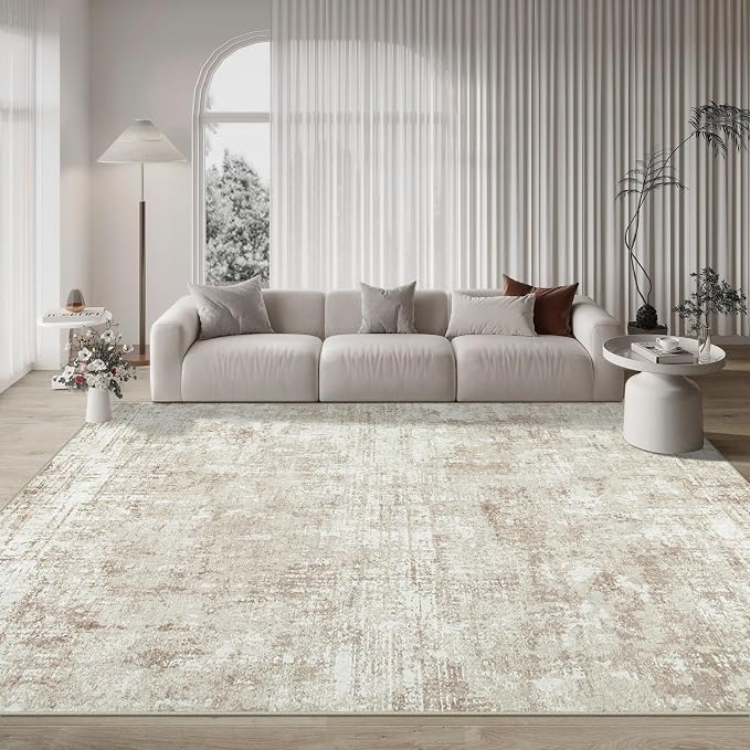 8x10 Area Rugs for Living Room Rug Washable: Modern Large Rug for Dining Room Bedroom Carpet Non Slip 8 by 10 Indoor Abstract Nursery Home Office Beige