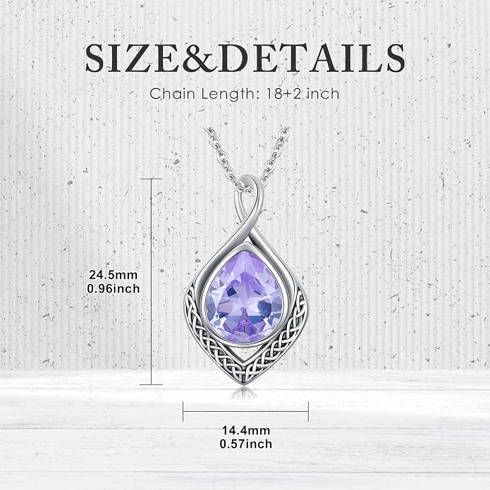 PELOVNY Celtic Knot Necklaces for Women 925 Sterling Silver Gemstone/Birthstone Teardrop Infinity Necklace Irish Celtic Pendant Jewelry Gifts for Mom Daughter Wife