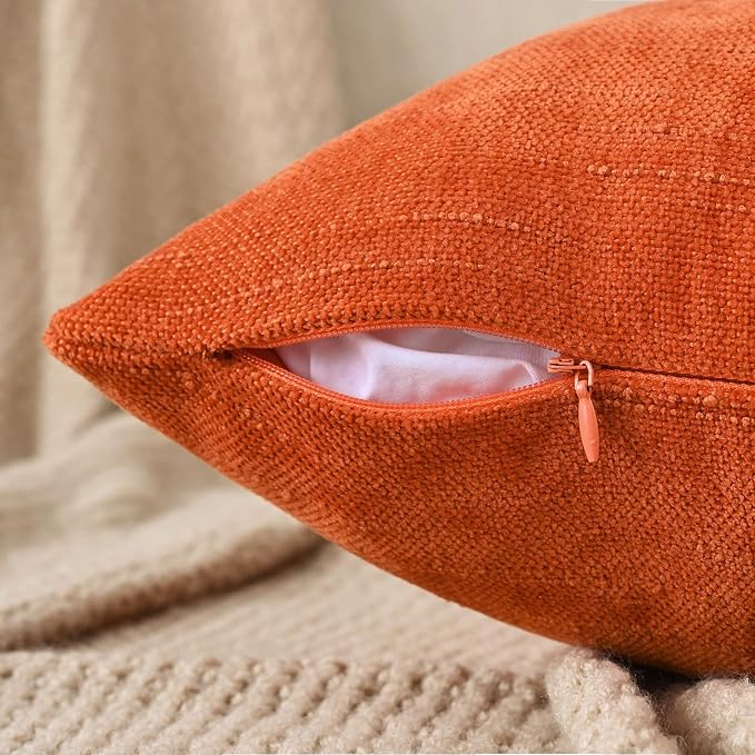 Set of 4 Soft Textured Decorative Throw Pillow Covers 12x20 Inch Cozy Farmhouse Cushion Cover Square Accent Pillow Cases for Bed Couch Sofa Living Room, Burnt Orange