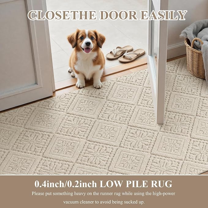U'Artlines 3x5 Beige Washable Area Rug for Living Room, Soft Fluffy High Low Textured Carpet, Modern Neutral Geometric Non Slip Rugs for Bedroom Dining Room Kids Room