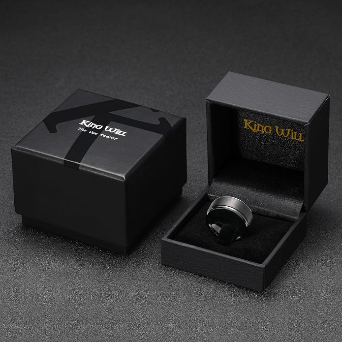 King Will Classic Tungsten Wedding Band for Men, 6/7/8/9/10mm Widths, Polished Finish Step Edge Matte Rings Comfort Fit