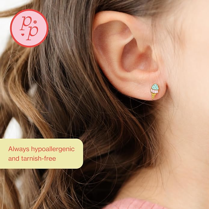 Colorful Stud Earrings - Gold, hypoallergenic, flat back earrings, all-day comfort for sensitive ears
