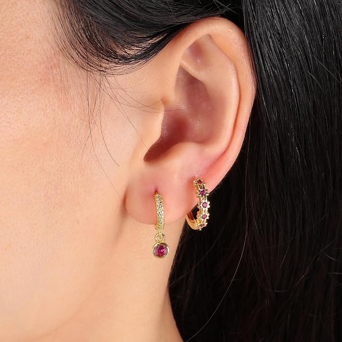 CiNily Small Hoop Earrings for Women Girls Flower Cubic Zirconia Huggie Earrings Hypoallergenic 14K Yellow Gold Plated Cartilage Earrings