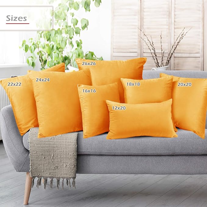 Nestl Throw Pillow Covers, Cozy Velvet Decorative Pillow Cases 24 x 24 Inches, Soft Solid Couch Pillow Covers for Sofa, Bed and Car, Set of 2 - Orange