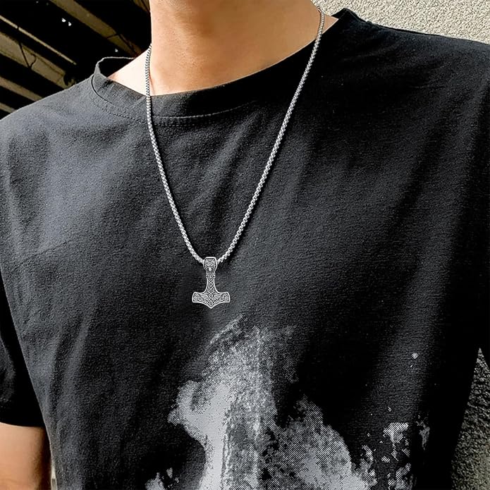 PROESS Thors Hammer Necklace Sterling Silver Celtic Knot Wolf/Lion/Raven Necklace Viking Mjolnir Pendant Jewelry for Men