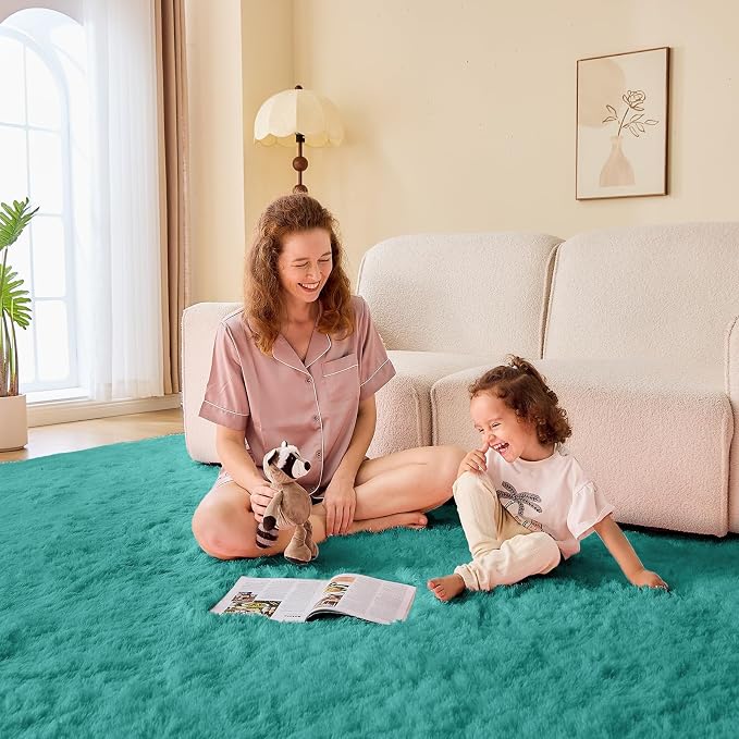 OPPODREAM 9x12 Teal Rugs for Bedroom, Ultra-Soft Fluffy Area Rugs for Living Room, 9 x 12 Shag Carpet for Nursery, Kids, Girl, Boy, Baby, Plush, Fuzzy, Shaggy, Cute Home Decor