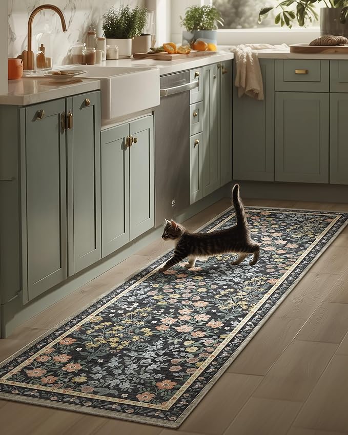 Machine Washable Rug Runners for Hallways: 2'6"x8' Kitchen Rugs Stain Resistant Non Slip Low Pile Soft Carpet Runner Rug for Entryway Bedroom Indoor Bedside Bathroom Laundry Room Farmhouse