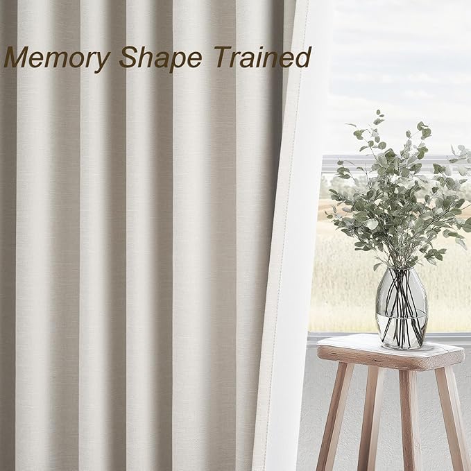 Short Linen Blackout Curtain Tiers 48 Inches Long 2 Panels Set Ivory Birch Thick Linen Texture Curtain Drapes for Small Window Heat Blocking Thermal Insulated Kitchen Bathroom Basement loft(52"Wx48"L)