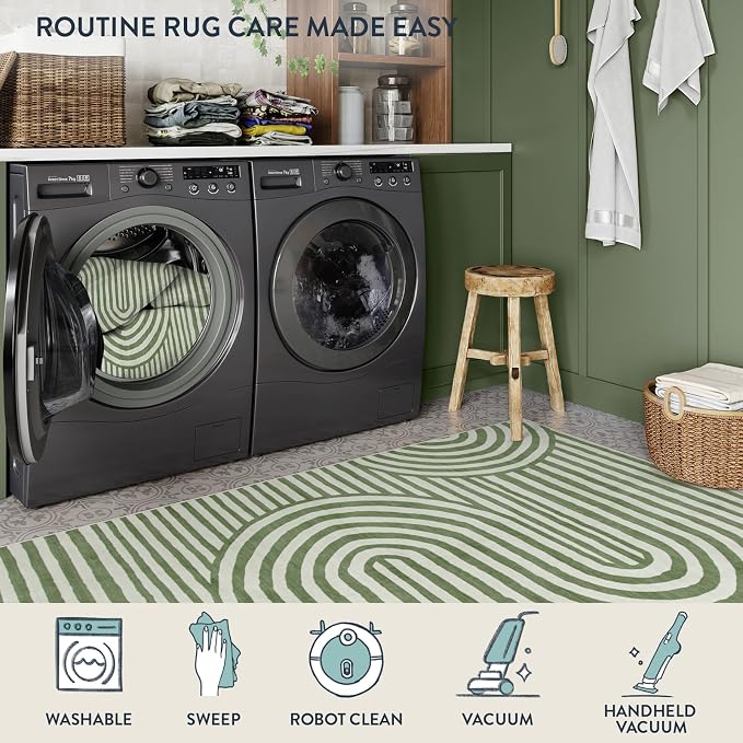 Lahome Green Washable Rug 5x7, Soft Kids Bedroom Rug Mid Century Modern Area Rugs for Living Room, Non-Slip Ultra-Thin Stain Resistance Abstract Rug for Classroom Nursery Playroom Office Alba(5'X7')