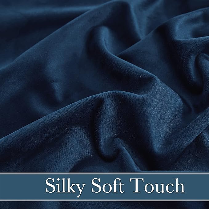 RYB HOME Navy Blue Velvet Curtains 100 inches, Back Tab Soft Fabric Room Darkening Thermal Insulated Luxurious Home Decor Curtains for Living Room Bedroom, W 52" x L 100", 2 Panels Set