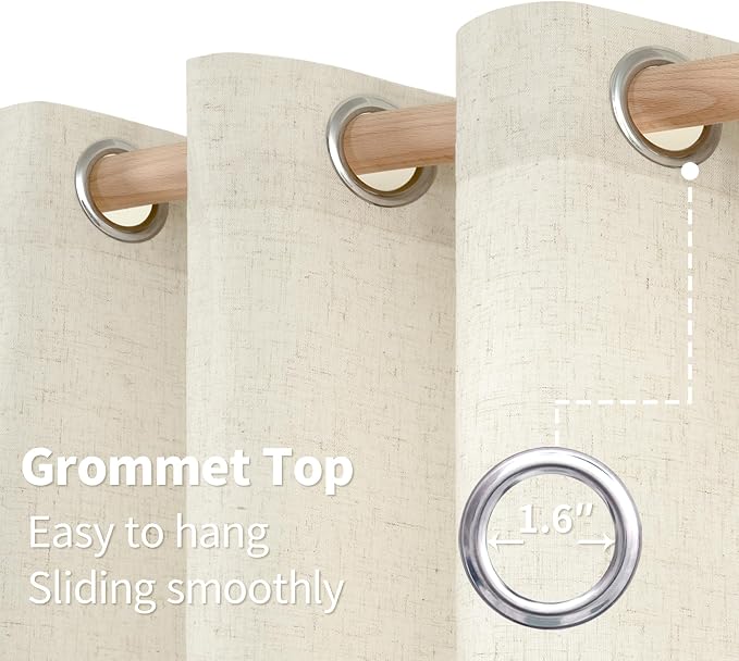 YoungsTex Linen Curtains 40 Inches Long, Short Drapes Light Filtering with Grommet Beige Natural Privacy for Bathroom Kitchen Windows, 42 X 40 Inch, 2 Panels