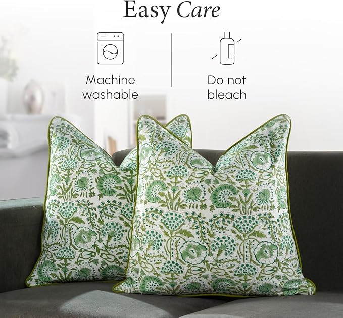 CPC 100% Cotton Throw Pillow Covers 16X16 Block Print Pattern Couch Pillow, Cute Boho Decorative Pillows for Living Room, Bedroom with Hidden Zipper- Coral Pink