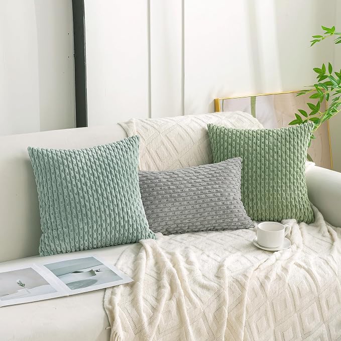 Set of 4 Grey Decorative Throw Pillow Covers 12x20 Inch Corduroy Pillow Covers for Bed Couch Sofa Living Room Soft Cushion Cases