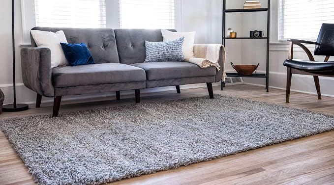 Unique Loom Solid Shag Collection Area Rug (9' x 12' Rectangle, Cloud Gray) | Modern solid area rug for living room, bedroom & dining room. Stain-resistant, easy-care, kid & pet friendly