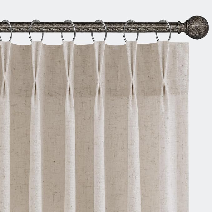 Aersas Ivory White Pinch Pleated Linen Extra Long Curtains 120 Inches for Living Room Pleat Flax Privacy Protection Back Tab Rod Pocket Drapes 2 Panels Set for Dining Room Cottage, 40x120