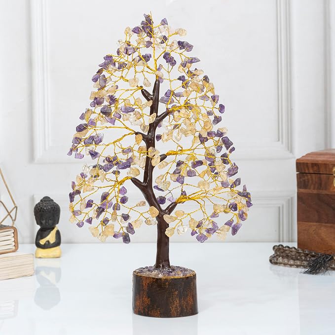 Crocon® Amethyst & Citrine Crystal Tree of Life, Gifts, Birthday Gifts for Women, House Warming Gift New Home Decor, Birthday Gift for Mom, Her Anniversary Presents, Unique Home Office Decor Idea