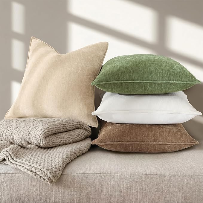 decorUhome Chenille Dark Brown Velvet Throw Pillow Covers 18x18 Set of 2 | Fall Soft Couch Decorative Modern Farmhouse Pillow Cases with Elegant Design for Sofa Bed Living Room Home Decor