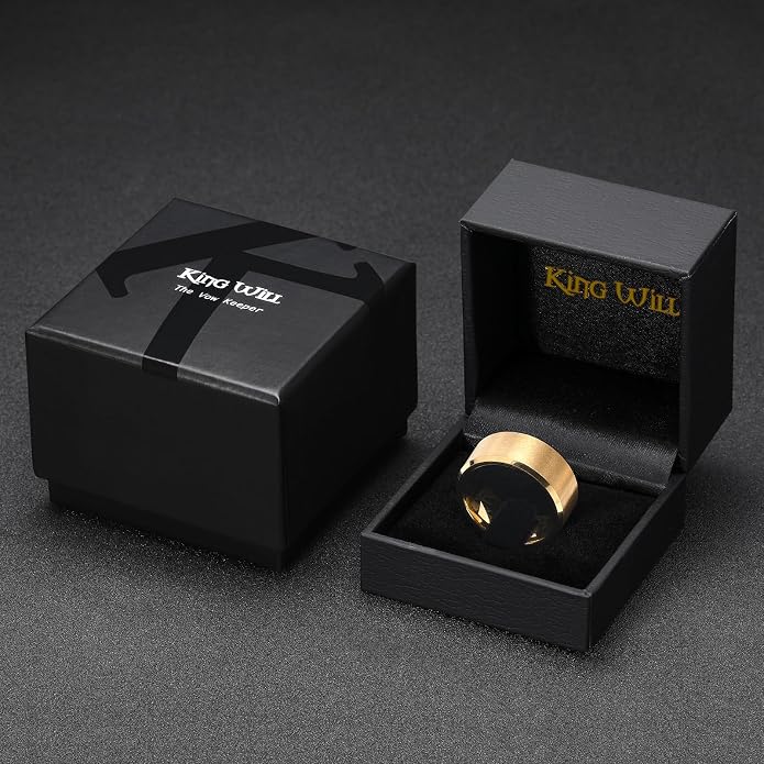 King Will Tungsten Men's Wedding Ring - Available in 6mm to 10mm, Black/Silver, Matte Finish, Beveled Polished Edge, Comfort Fit