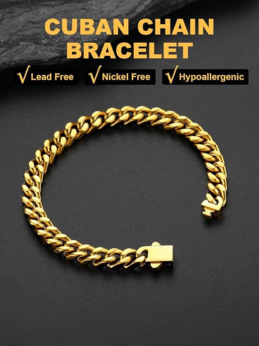 U7 Cuban Link Bracelets for Men Stainless Steel Wrist Bracelet Silver Black Gold Cuban Hand Chain Bracelet for Mens Women, 5/7/9/12mm Width, 7.5/8.3/9 Inch Length Classic Jewelry with Box Packed