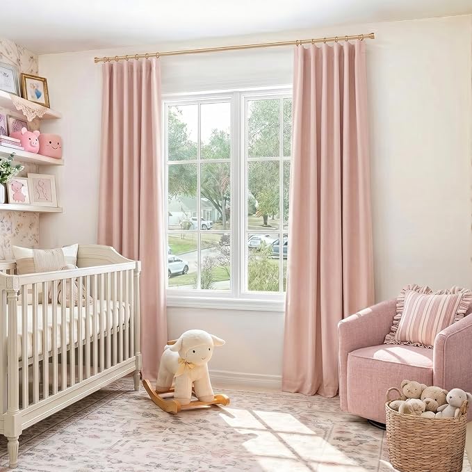 INOVADAY 100% Blackout Curtains for Bedroom, Blush Pink Black Out Curtains 72 Inch Long, Clip Rings Linen Blackout Drapes, Thermal Insulated Room Darkening for Living Room, 2 Panels - W50xL72