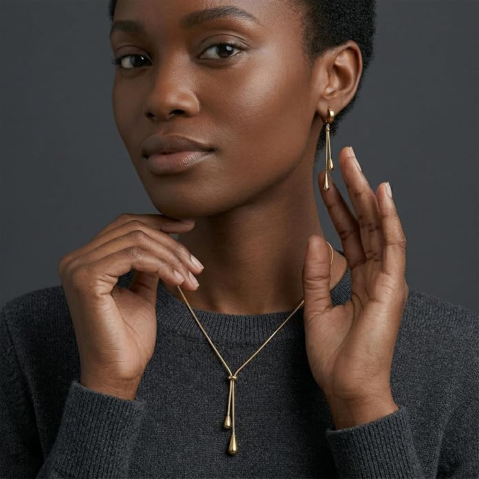 18k Gold Long Necklace for Women Dainty Snake Chain Bolo Adjustable Minimalist Round Bead Jewelry Trendy Simple Aesthetic Gifts for Her