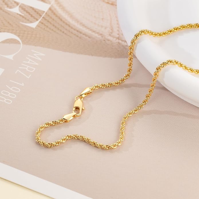 14K Gold Anklets for Women Gold Ankle Bracelet for Women Waterproof Rope Chain Ankle Bracelet for Men 2mm Thin Golden Anklets Jewelry for Women & Men 9/10/11in
