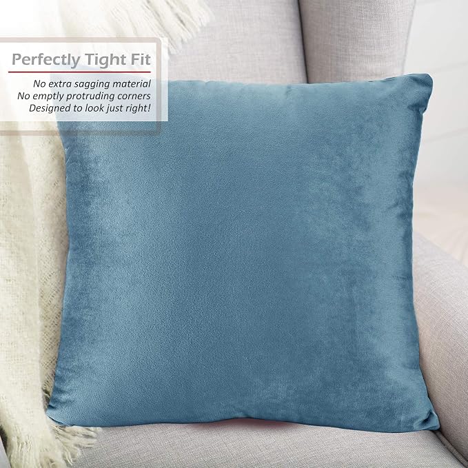 Nestl Throw Euro Pillow Covers, Cozy Velvet Decorative Pillow Covers 26 x 26 Inches, Soft Solid Couch Pillow Case for Sofa, Bed and Car, Set of 4 - Blue Heaven