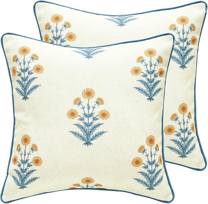 ISAENNE Linen Square Throw Pillow Cover,Set of 2,18"x18"-Estevan A | Designer French Elegant Pillow Cover,Concealed Zipper Design,Sofa,Bedroom,Living Room,Lounge Chairs,All Season Home Decor