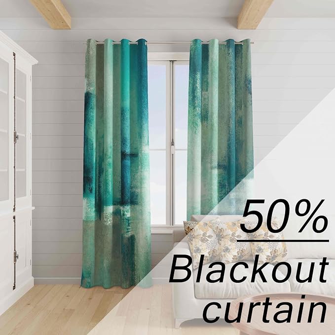 Asuexpect Teal Curtains 2 Panels Abstract Rust Curtain Room Darkening Grommet Window Treatments Modern Decorative for Bedroom Living Room, 52x63 Inches, Turquoise