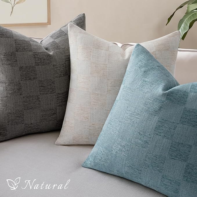 a moment Set of 2 Decorative Linen Throw Pillow Covers,Large Grid Textured Neutral Boho Farmhouse Cushion Covers,Soft Aesthetic Pillowcases for Couch Sofa Living Room Home Decor,20x12 Inch,Blue
