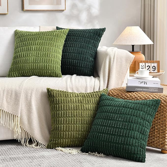 Fancy Homi 4 Packs Decorative Throw Pillow Covers for Living Room Couch Bed, Modern Farmhouse Boho Home Décor Accent Cushion Case, 22" x 22", Green Series