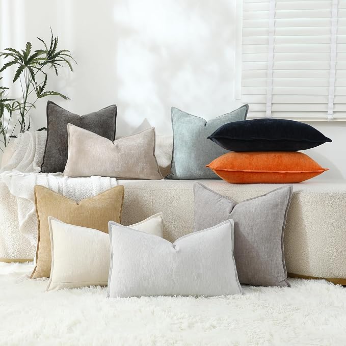 Stellhome Pack of 2 Soft Textured Throw Decorative Pillow Covers Square Accent Solid Chenille Cushion Cover Cozy Farmhouse Pillow Case for Couch Sofa Bedroom Living Room 24x24 Inch, Navy Blue