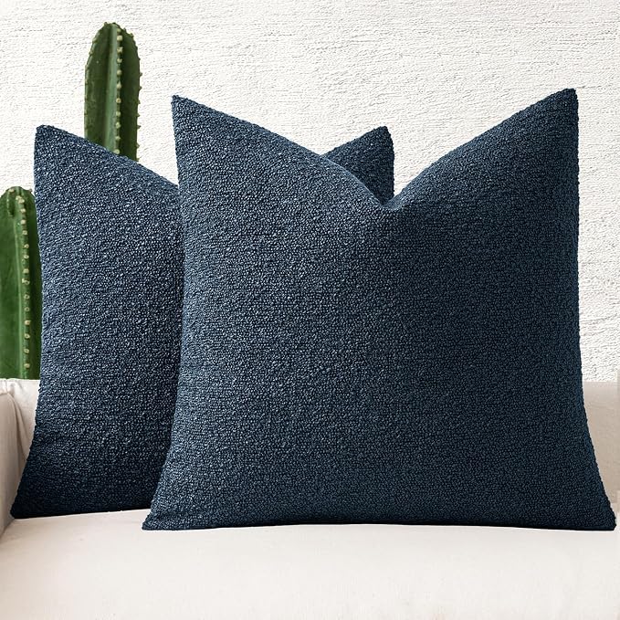 MIULEE 20x20 Decorative Lumbar Boucle Couch Pillow Covers Navy Blue | Set of 2 Textured Neutral Throw Pillow Covers, Accent Solid Pillowcases, Sofa Living Room Home Decor