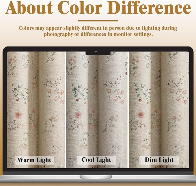 Boho Floral 100% Blackout Curtains for Bedroom 108 Inch Length 2 Panels Set, Linen Texture Farmhouse Curtains Beige Tassel for Living Room Vintage Thermal Insulated Room Darkening