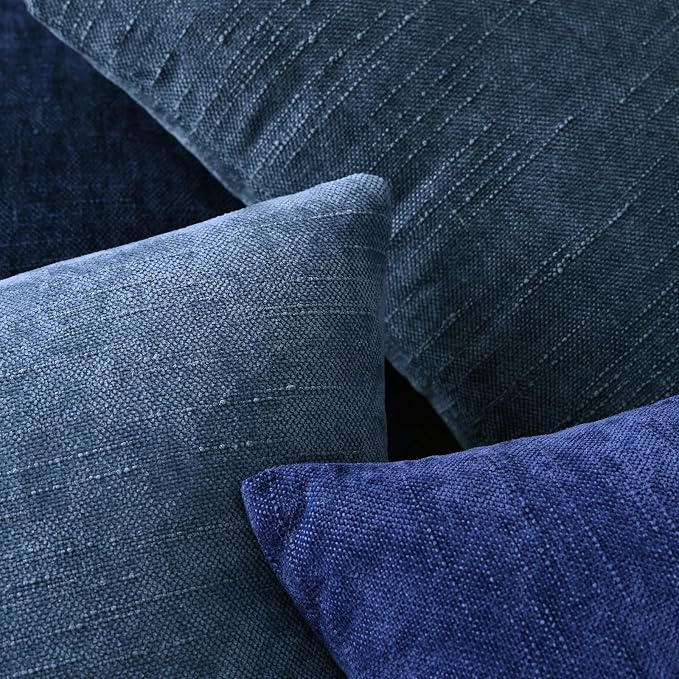 Set of 4 Soft Textured Decorative Throw Pillow Covers 20x20 Inch Cozy Farmhouse Cushion Cover Square Accent Pillow Cases for Bed Couch Sofa Living Room, Blue