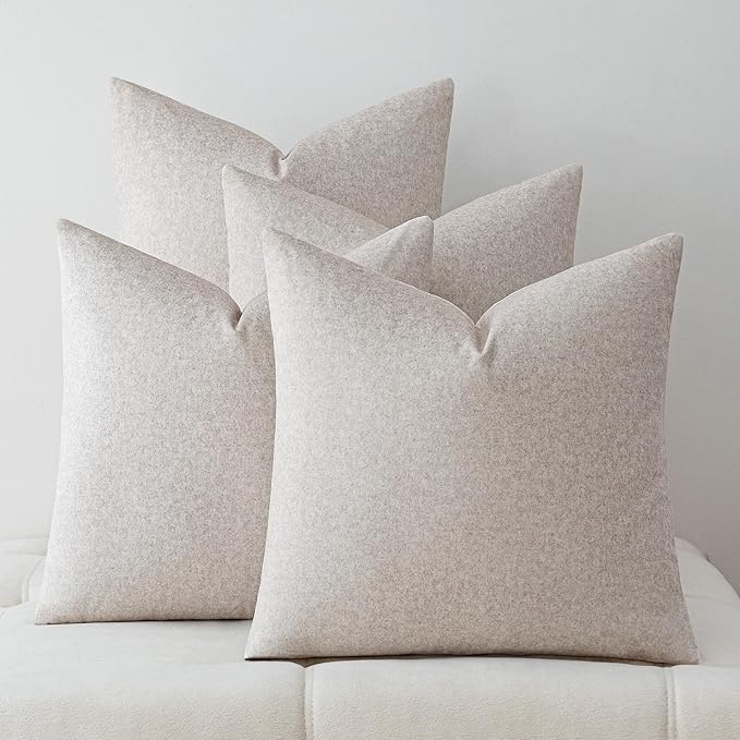 a moment Waterproof Christmas Throw Pillow Covers Set of 4,20x20 Inch Outdoor Stain Resistant Pet Friendly Pillowcases Cushion Covers for Patio Sofa and Living Room,Beige Gray