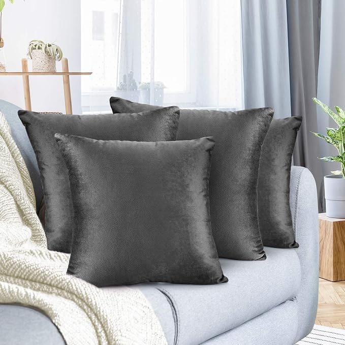 Nestl Throw Pillow Covers, Cozy Velvet Decorative Outdoor Pillow Covers 18X18 Inches, Soft Solid Cushion Covers for Sofa, Bed and Car, Set of 4 - Charcoal Stone Gray