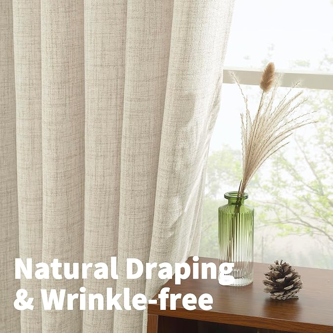 YoungsTex Linen Kitchen Window Curtains 40 Inch Length 2 Panels | Short Semi Sheer Drapes Light Filtering with Bronze Grommet Rustic for Bathroom Small Windows, 42 x 40 Inch