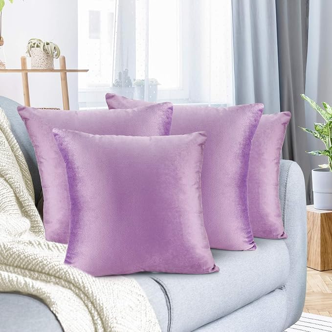 Nestl Throw Pillow Covers, Cozy Velvet Decorative Outdoor Pillow Covers 18X18 Inches, Soft Solid Cushion Covers for Sofa, Bed and Car, Set of 4 - Lavender