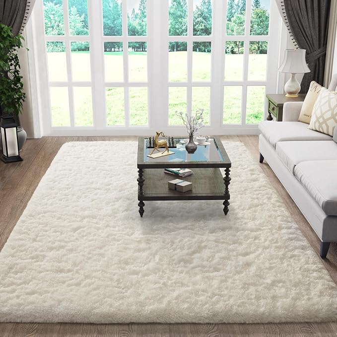 Ophanie Rugs for Living Room, Upgrade Non-Slip Fluffy Soft 5x8 Area Rug, Shag Large Fuzzy Plush Carpets for Bedroom Ivory, Shaggy Kids Dorm Home Decor with Over 99 pcs Pile fibers
