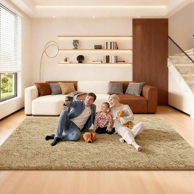 6x9 Area Rugs for Living Room, Large Fluffy Rugs for Bedroom, Fuzzy Shag Soft Non-Slip Carpet for Kids Girls and Boys Nursery Dorm Indoor Room Home Decor (6ft X 9ft, Light Tan)