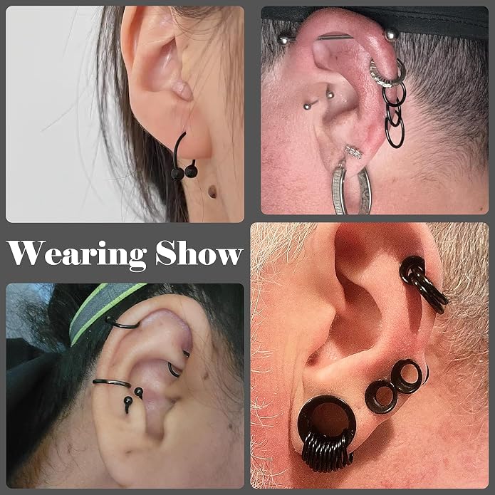 20G 18G 16G 14G 12G 10G Hypoallergenic Nose Rings Hoops for Men Women 316L Surgical Steel Hinged Nose Rings for Nostril Septum Cartilage Helix Daith Tragus Rook Conch Lip Ear Lobe Piercing