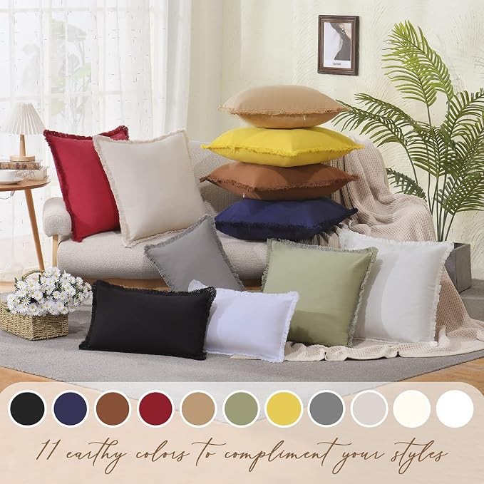 ZWJD Pillow Covers 24x24 Set of 2 Cream Throw Pillow Covers with Fringe Chic Cotton Decorative Pillows Square Cushion Covers for Sofa Couch Bed Living Room Farmhouse Boho Decor