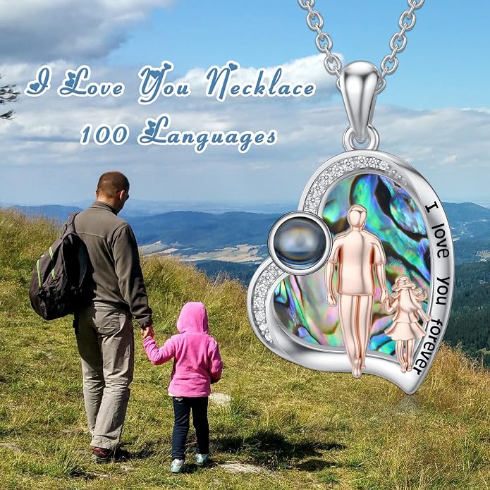 PROESS S925 Sterling Silver Daughter Heart Pendant Necklace from Dad Mom I Love You Forever Jewelry