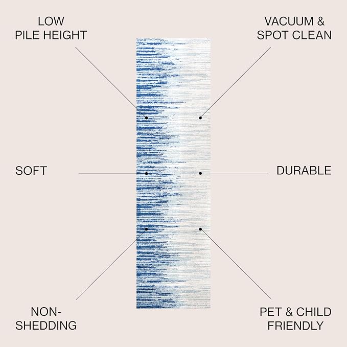 JONATHAN Y Linear Modern Half-Stripe Blue/Cream Runner Rug, 2x8, Contemporary, Transitional, Easy-Cleaning for Living Room, Bedroom, Kitchen, Pet Friendly, Non-Shedding (CTP112A-28)