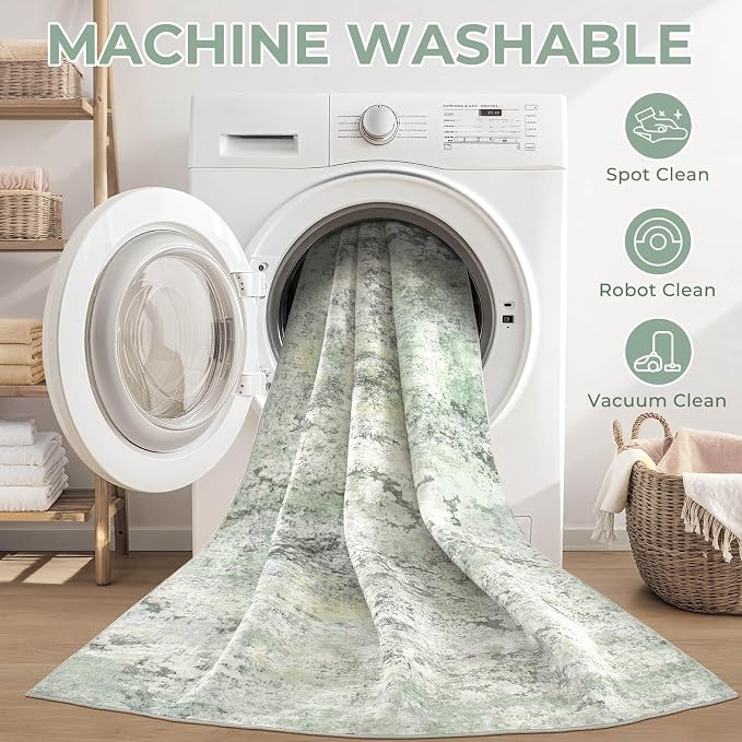 DMOYEST Area Rug Living Room Rugs - 5x7 Large Soft Indoor Neutral Modern Abstract Low Pile Washable Rug Carpet for Bedroom Dining Room Farmhouse Home Office - Green/Grey/Yellow
