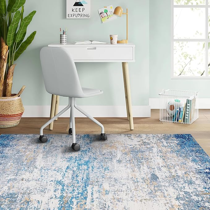 ROYHOME Modern Abstract 2x3 Area Rug Non Slip Non Shedding Low Pile Stain Resistant Rug for Entryway Kitchen Bedroom,Blue/Grey