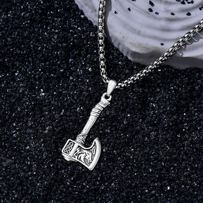 Viking Necklace for Men 925 Sterling Silver Norse Viking Pendant Norse Jewelry for Dad Husband, w/Stainless Steel Chain 22"+2"