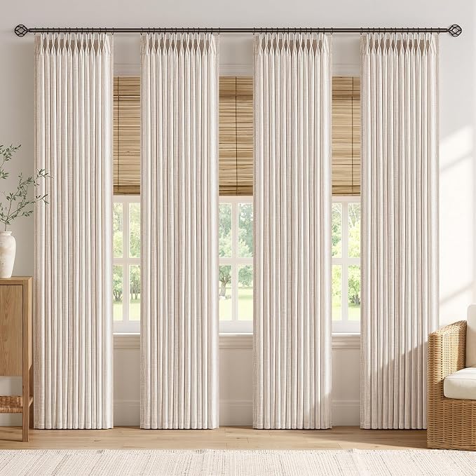 MIULEE 4 Panels Set Pinch Pleated Linen Curtains 108 Inches Length for Living Room Bedroom, Extra Long Pinch Pleat Drapes Back Tab Light Filtering Linen Foor to Ceiling Curtains with Hooks&Rings