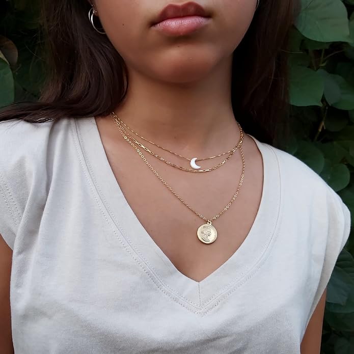 AVNIS White Opal Moon Necklace Crescent Moon Choker Jewelry, Dainty Box chain Length 16+2 Inches extender Gift for Girl Women